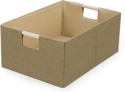 Miniatura 8 de Cubos de almacenamiento de tela plegables, 2 paquetes de cestas de almacenamiento de tela con asas de madera, contenedores organizadores plegables
