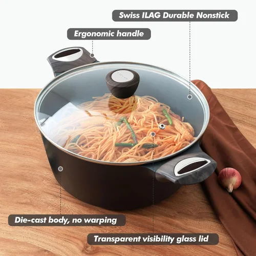 Miniatura 7 de SENSARTE - Olla antiadherente con tapa, 2.6/4.5/6.6/8.5 QT Olla de sopa, olla para guisos, olla para pasta saludable, olla de cocina grande y Negro