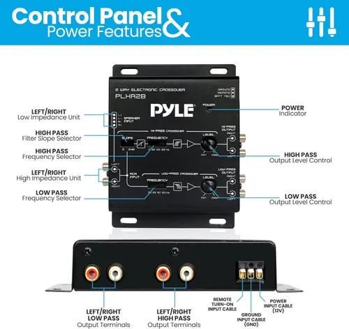 Miniatura 3 de Pyle Red Electrónica de Audio para Automóvil de Cruce de 2 Vías - Pendiente de Octava de Paso Alto/Paso Bajo 6dB/18dB - Indicador LED de Encendido