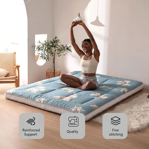 Miniatura 3 de MAXYOYO Colchón de futón con estampado floral, colchón de suelo japonés acolchado para cama, almohadilla para dormir extra gruesa plegable, tumbona