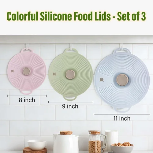 Miniatura 2 de Tapas de silicona para cuencos, 3 unidades, cubierta contra salpicaduras de microondas con 3 tamaños, tapas reutilizables resistentes al calor, se