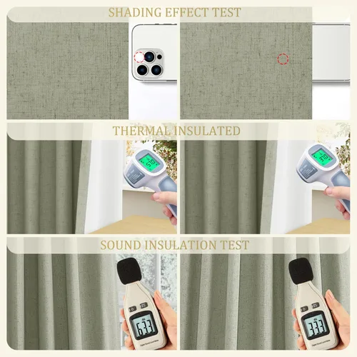 Miniatura 73 de Cream Linen Blackout Curtains 96 Length 2 Panels Set for Living Room Bedroom, 100% Black Out Thermal Insulated Linen Drapes, Room Darkening Grommet