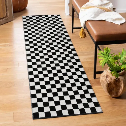 Miniatura 10 de Seavish Alfombra a Cuadros, 2x3 Pies, Alfombra Marroquí a Cuadros Negra y Blanca, Lavable, de Algodón Tejido, Alfombras Lavables para Exteriores