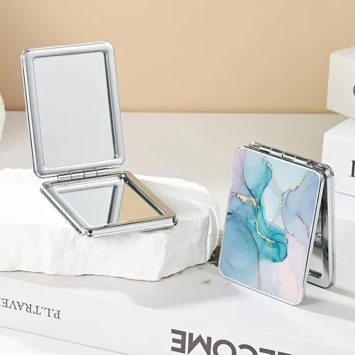Miniatura 5 de Espejo de bolsillo, pequeño espejo de viaje con aumento, espejo cosmético portátil de doble cara con aumento para uso diario (2 flores)