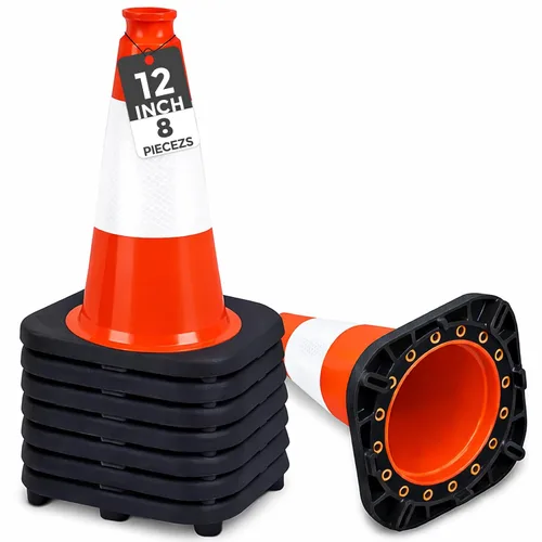 Miniatura 12 de BESEA Paquete de 4 conos de tráfico rojos de 12 pulgadas con collar reflectante de 4 pulgadas, conos de seguridad de PVC resistentes con base de 8.5