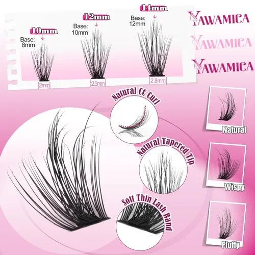 Miniatura 3 de Yawamica Extensiones de pestañas en racimo Wispy Naturales, Extensiones de pestañas individuales, 10-14mm, racimos de pestañas esponjosas, CC