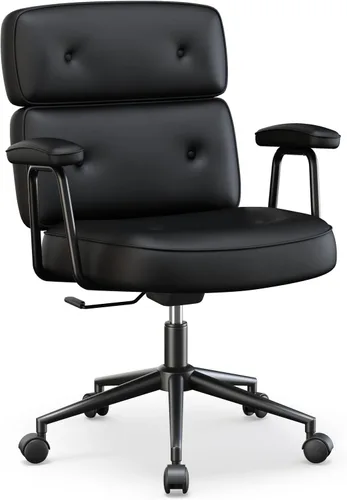 Miniatura 10 de OLIXIS Silla ergonómica de escritorio para oficina en casa, silla de computadora de piel sintética con soporte lumbar, altura ajustable, giratoria