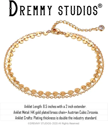 Miniatura 5 de Dremmy - Tobillera de cadena de oro simple, enchapada en oro de 14k y plata, delicada tobillera de playa de verano para mujer
