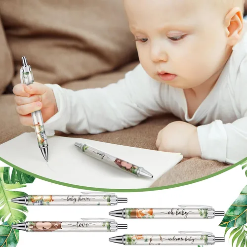 Miniatura 4 de Chuangdi 24 bolígrafos retráctiles de animales del bosque, para baby shower, bolígrafos retráctiles a granel, tinta negra con regalos