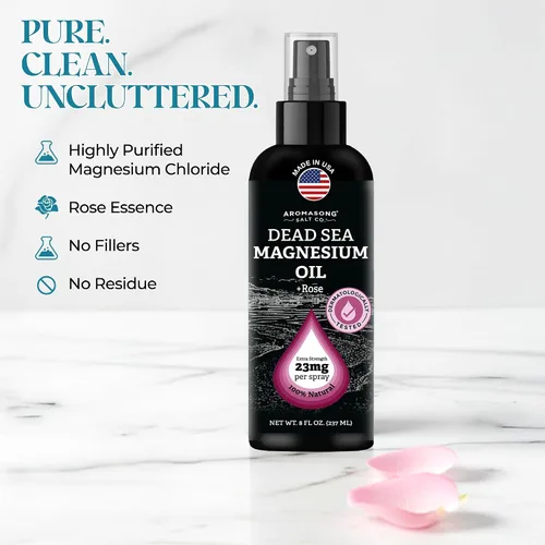 Miniatura 3 de Aromasong Aceite de magnesio puro aroma a rosa, magnesio tópico para pies y piernas, aceite de magnesio extra fuerte (23 mg en cada Spritz)