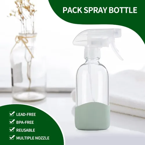 Miniatura 6 de HOMBYS Botellas vacías de vidrio transparente de 8 onzas con protección de funda de silicona, recipientes recargables para soluciones de limpieza