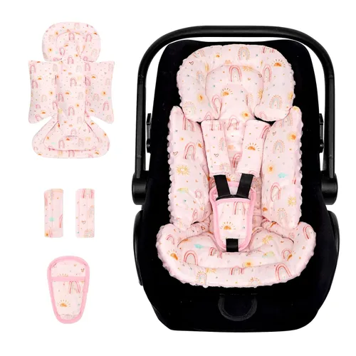 Inserto de Asiento de Coche para Bebé y Fundas para Correas, Soporte de Cabeza de Asiento de Coche Muy Suave para Niña o Niño, Inserto de Asiento de