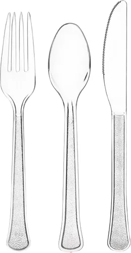 Miniatura 4 de Juego de cubiertos surtidos de plástico de cáscara de naranja (24 piezas) – Utensilios duraderos y elegantes, perfectos para fiestas, eventos y uso