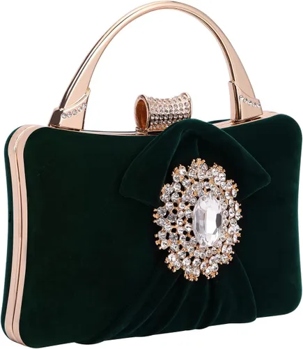 Miniatura 2 de Bolsos de noche de terciopelo para mujeres con cierre de flores de diamantes de imitación adornado con cristal embrague monedero para fiesta boda