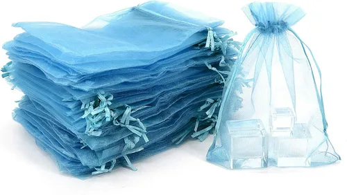 ADVcer 100 bolsas de organza transparente, bolsas de regalo con cordón de 4.8 x 6.7 pulgadas, juego de sacos de joyería de primera calidad a granel