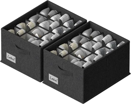 Miniatura 9 de FHSQX Paquete de 2 organizadores de zapatos para armario, se adapta a hasta 24 pares, contenedores de almacenamiento de zapatos de tela, Beige