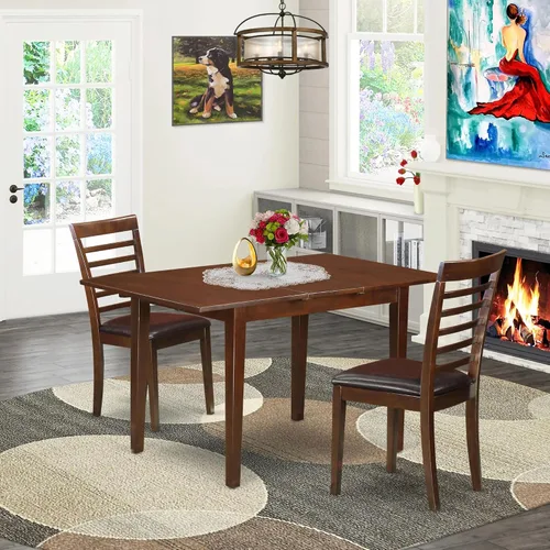 Miniatura 2 de East West Furniture NOML3-MAH-LC - Juego de mesa de comedor de 3 piezas contiene una mesa de comedor rectangular con hoja de mariposa y 2 sillas
