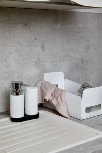 Miniatura 8 de WENKO Estación dispensadora de jabón para platos para fregadero de cocina, botella exprimible para lavar líquidos y jabón de manos, botellas Blanco