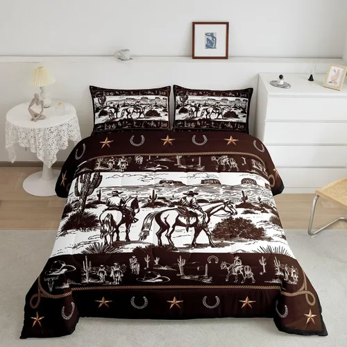 Miniatura 37 de Juego de edredón rústico de oso tamaño completo, juego de ropa de cama de caza de animales salvajes de 3 piezas, edredón de plumón vintage de cabaña