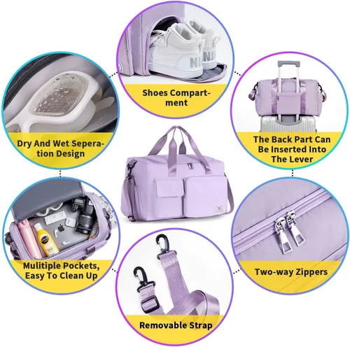 Miniatura 4 de FIORETTO - Bolsa de deporte para mujer con compartimento para zapatos, capacidad de 37 litros, ideal para viajes, gimnasio, deportes, fines de semana