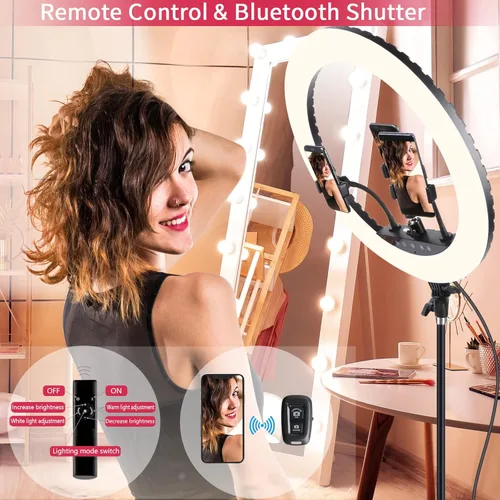 Miniatura 3 de Anillo de luz LED de 21 pulgadas con soporte de trípode, anillo de luz selfie grande con panel táctil para video de vlog de YouTube, retrato