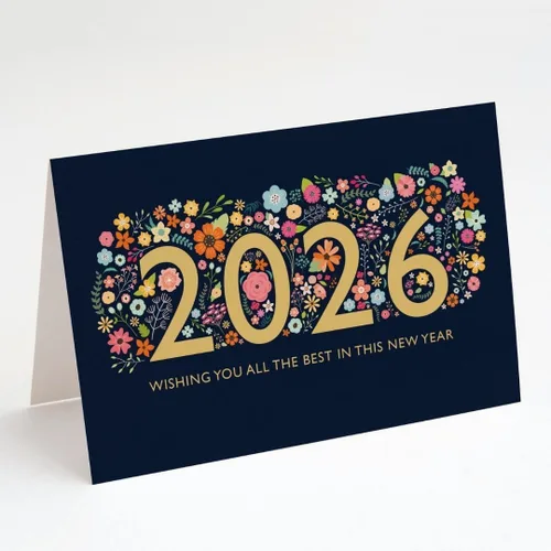 Market On Mainstreet - Tarjeta de felicitación de año nuevo con sobre, diseño elegante en cartulina premium de 310 GSM, interior en blanco para