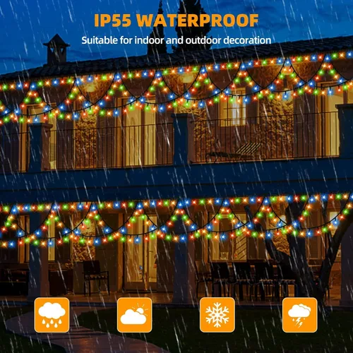 Miniatura 5 de KAZOKU Luces de Navidad para Exteriores e Interiores 40 Pies 380 LED Impermeables Luces de Árbol de Navidad 8 Modos Extensibles Luces de Cadena
