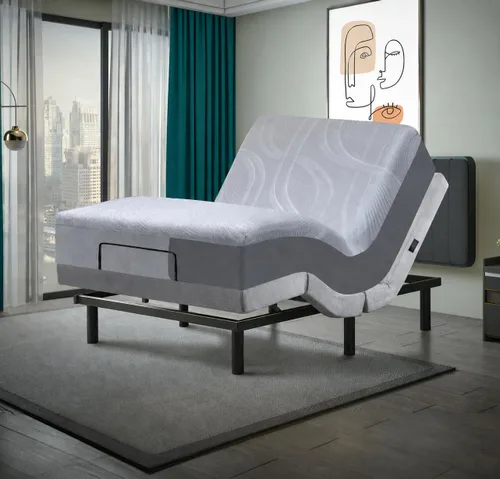 Irvine Home Collection Base de Cama Ajustable Twin XL con Colchón de Espuma Viscoelástica de Gel Prime de 14 Pulgadas - Masaje Dual - Puertos USB -