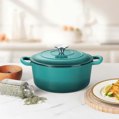 Miniatura 8 de Herogo Horno holandés de hierro fundido esmaltado con tapa, olla holandesa redonda resistente de 3 cuartos de galón con asas dobles para hornear