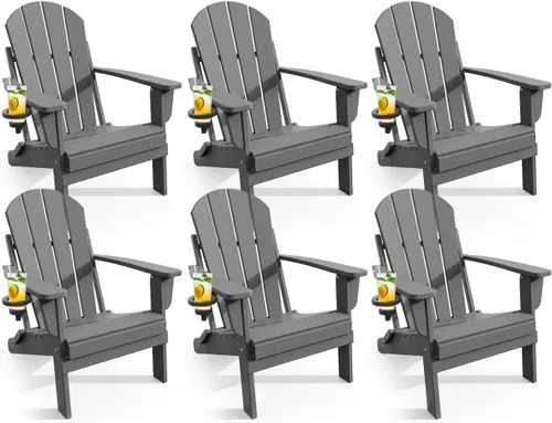Miniatura 15 de Silla Adirondack plegable con soporte para tazas, sillas de patio de plástico HDPE para todo tipo de clima, silla para hoguera, sillas de césped al