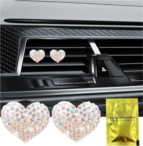 Miniatura 12 de Ziciner 2 piezas de dijes de clips para ventilación de aire de coche con corazón brillante, clips para salida de aire de coche con forma de corazón