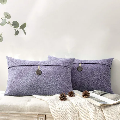 Miniatura 24 de Funda decorativa de lino Phantoscope para almohadones, con botón, 18" x 18