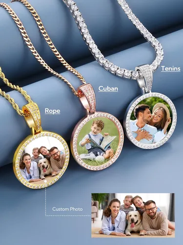 Miniatura 6 de YIMERAIRE Collar personalizado con imagen chapado en oro de 18 quilates, negrooroplata, cadena circular personalizada con dije de placa de perro CZ