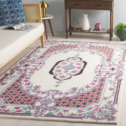 Miniatura 15 de SAFAVIEH Bellagio Collection - Alfombra decorativa de 2 x 3 pies, azul y rosa, hecha a mano de lana de medallón, ideal para zonas de alto tráfico