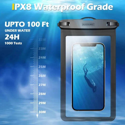 Miniatura 4 de Paquete de 4 fundas impermeables grandes para teléfono de 10.5" - Soporte transparente para celular bajo el agua - Bolsa seca universal a prueba