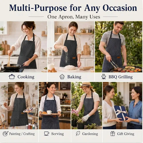 Miniatura 7 de Handepo 4 Piezas Delantales de Cocina con Bolsillos Delantales Ajustables Impermeables para Hornear para Mujeres Hombres Chef BBQ Regalo de Navidad