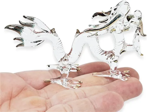 Miniatura 24 de Figura de cristal de dragón asiático chino azul verde oscuro de 2 pulgadas, estatua soplada a mano, decoración de mesa, única coleccionable
