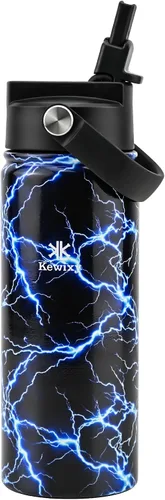 Miniatura 22 de KEWIXY Botella de agua aislada de 18 onzas con pajilla, tapa 2 en 1, popote y boquilla, a prueba de fugas, soporte para vasos, acero inoxidable