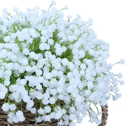Miniatura 5 de N&T NIETING Babys Breath - Flores artificiales blancas, 10 ramos de gypsophila falsas de tacto real, arreglo de aliento de bebés para bodas, Blanco