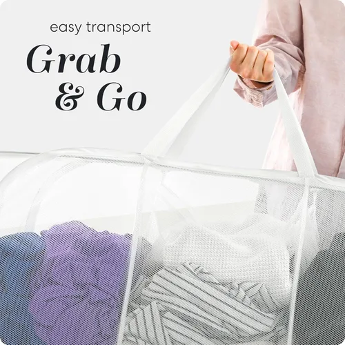 Miniatura 7 de Cesta plegable para la ropa sucia, plegable y plegable, material de malla duradero, se pliega para almacenamiento, asas de fácil transporte, gran