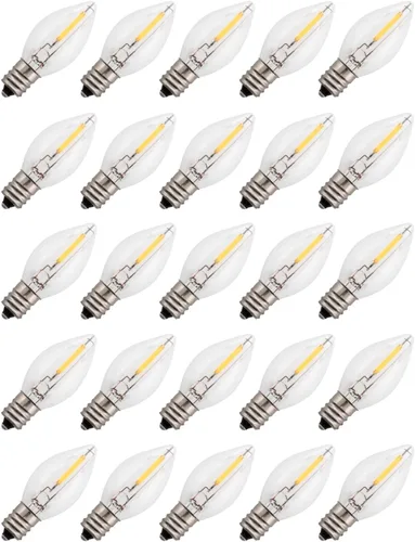 Creative Hobbies Bombillas LED de noche, 4 W, 5 W, 6 W, 7 W, equivalente a incandescente, base de candelabro C7, cuerdas de luz de Navidad para