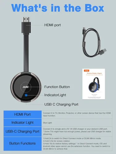 Miniatura 8 de AIMIBO Adaptador de pantalla inalámbrico 4K 5G – Verdaderamente Plug & Play HDMI Dongle, emitir video desde Android iOS Windows MacOS Tablet Laptop