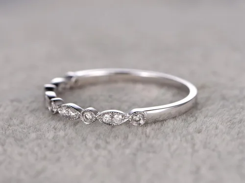 Miniatura 3 de Alianza de boda de oro blanco de 14 quilates, media eternidad, anillo de compromiso, anillo apilable, micro diamante pavé