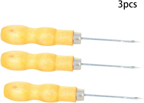 Miniatura 3 de Auniwaig Punzón de cuero para coser con mango de madera, perforador, costura, costura, rasguño, mango largo, herramienta sólida para artesanía