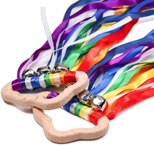Miniatura 8 de DILIMI Juguetes sensoriales de cometa con cinta de mano, paquete de 2 juguetes de aprendizaje Montessori de mano, arcoíris nube Arco iris claro