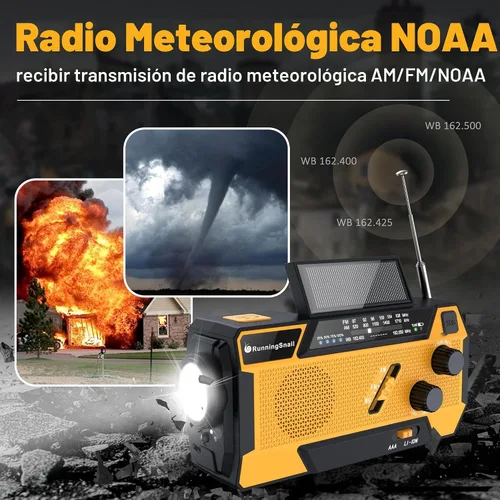 Miniatura 2 de Radio de emergencia con manivela meteorológica: Radio meteorológica AM/FM/NOAA con 3 cables incorporados - Radio manual con manivela de 2000mAh