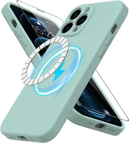 Miniatura 9 de DEENAKIN Funda magnética de silicona para iPhone 12 Pro con protector de pantalla, compatible con MagSafe, protección de cámara, funda protectora