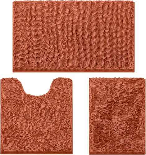 Miniatura 25 de HOMEIDEAS Juego de 3 alfombras de baño, ultra suaves, antideslizantes, absorbentes, de chenilla, juego de alfombrillas de baño para inodoro (beige)