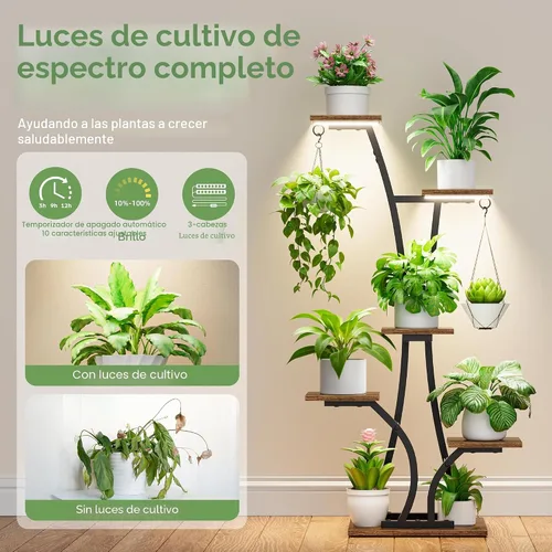 Miniatura 2 de Soporte de plantas MOSTWOGO con luz de crecimiento para plantas de interior, estante de plantas de metal de 6 niveles, estante de plantas