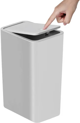 TIPGO Basurero de baño con tapa, cubo de basura delgado de 10 litros/2.6 galones, cesta de basura pequeña con tapa desplegable para cocina, Gris